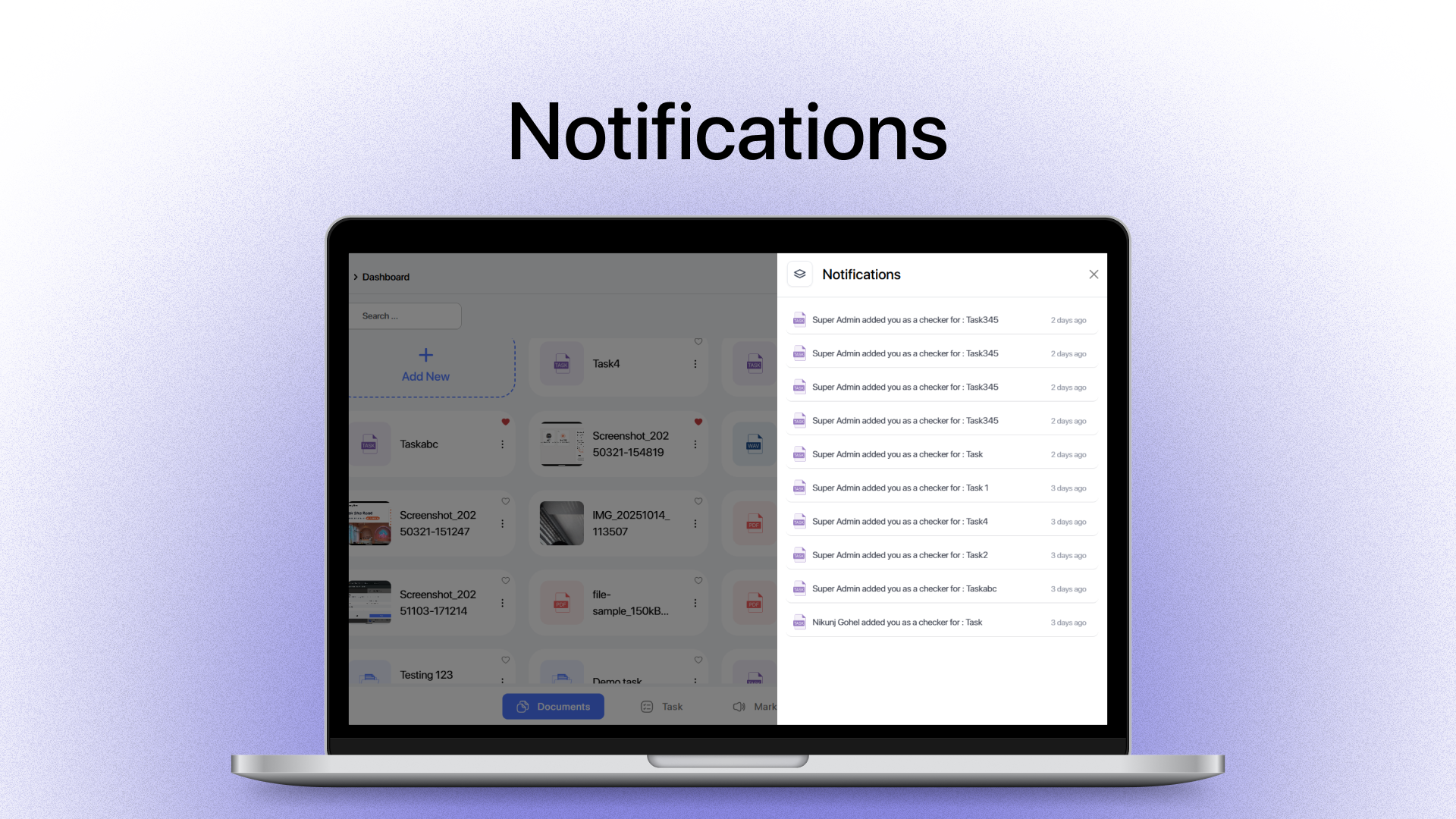 Notifications panel