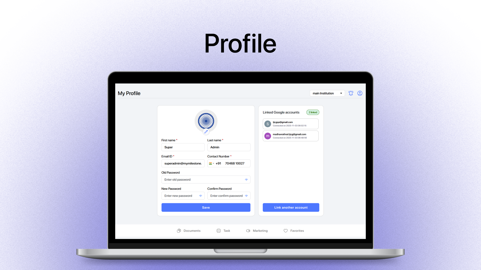 Profile with linked Google